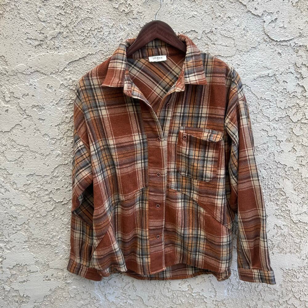 Umgee Plaid Western Shacket Oversized Grunge Flannel Jacket Size Medium